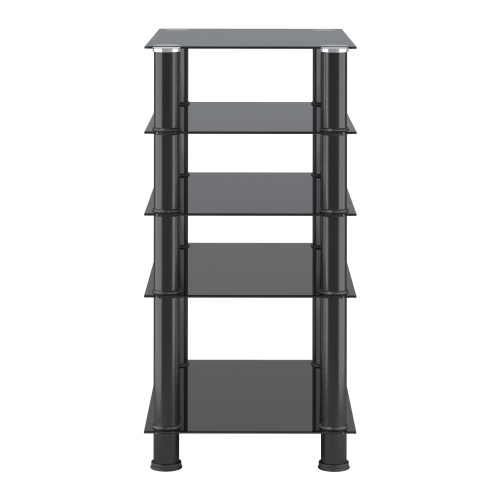 CorLiving Laurent Black Tempered Glass and Metal Customizable 5-Tier Media Component Stand