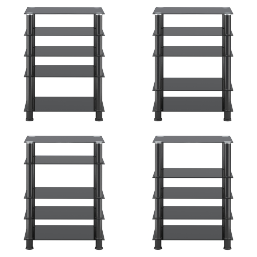 CorLiving Laurent Black Tempered Glass and Metal Customizable 5-Tier Media Component Stand