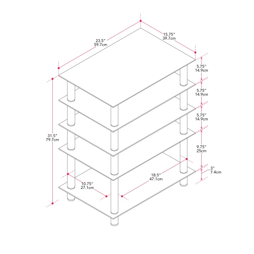 CorLiving Laurent Black Tempered Glass and Metal Customizable 5-Tier Media Component Stand
