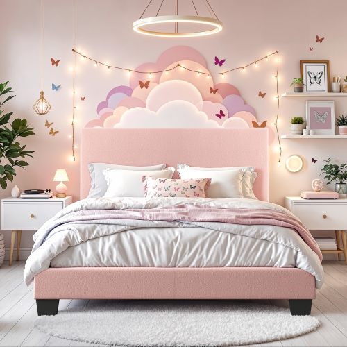 CorLiving Modern Fabric Twin Bed in Pink