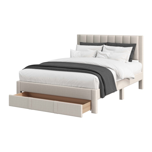 Lit plateforme avec rangement capitonné beige Metro Channel de CorLiving, lit double/double