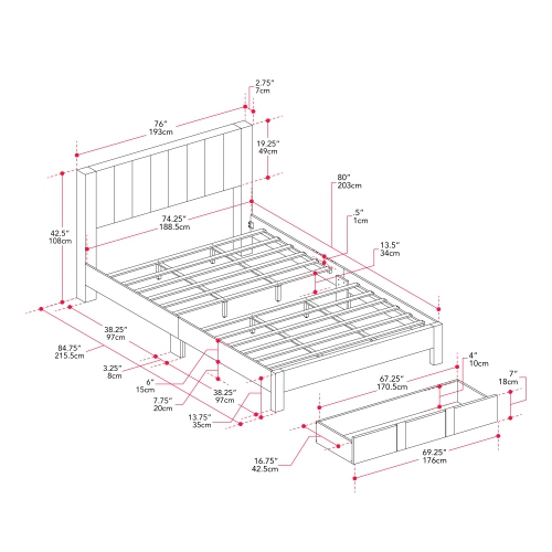 Très grand lit plateforme avec rangement capitonné et beige Metro Channel de CorLiving