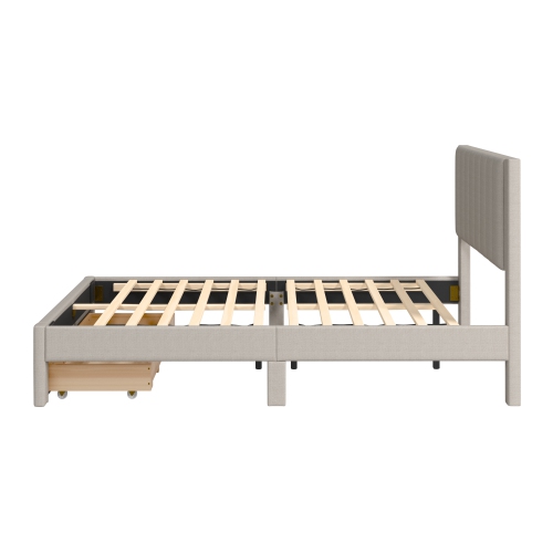 Grand lit plateforme avec rangement capitonné beige Metro Channel de CorLiving