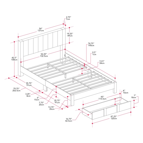 Lit plateforme avec rangement capitonné gris pâle Metro Channel de CorLiving, lit double/double