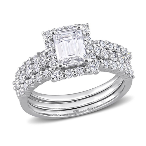 GEM AND HARMONY  2.10 Carat (Ctw) Synthetic Moissanite Bridal Engagement Wedding Ring Set In Sterling In Silver