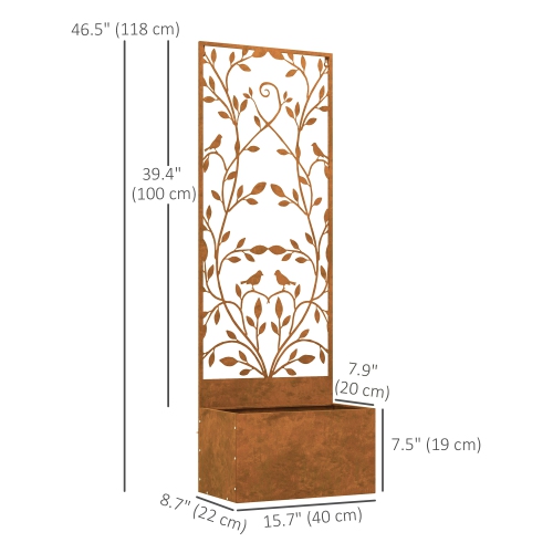 Outsunny Raised Garden Bed with Trellis, 46.5" Outdoor Privacy Screen with Planter Box, Metal Privacy Planter, Wall-Mounted or Freestanding Privacy