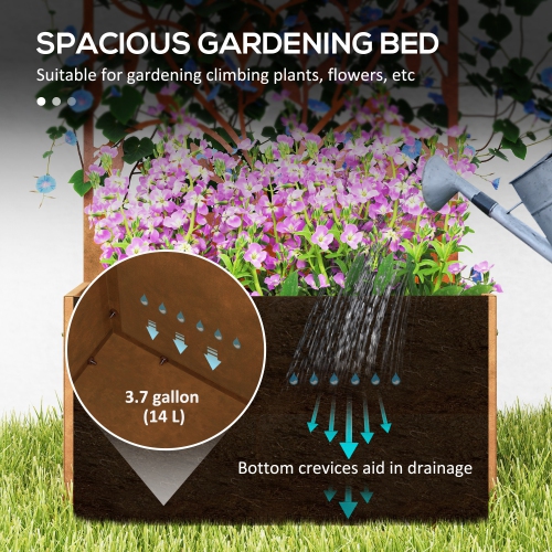 Outsunny Raised Garden Bed with Trellis, 46.5" Outdoor Privacy Screen with Planter Box, Metal Privacy Planter, Wall-Mounted or Freestanding Privacy
