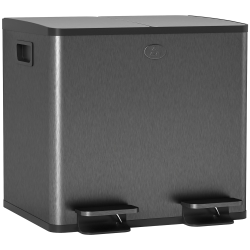 HOMCOM – Poubelle de cuisine double, 2 poubelle de 4 gallons avec pédale, poubelle à fermeture douce avec seaux intérieurs amovibles, résistant aux t