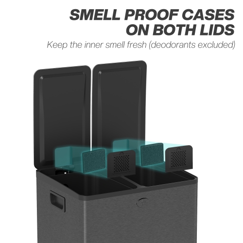 HOMCOM Dual Kitchen Garbage Bin, 2 x 5 Gallon Trash Can with Foot Pedal, Soft-Close Garbage Can with Removable Inner Buckets, Fingerprint-Proof for