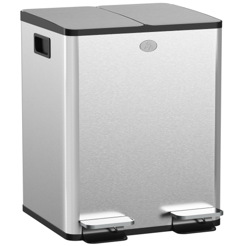 HOMCOM – Poubelle de cuisine double, 2 poubelle de 5 gallons avec pédale, poubelle à fermeture douce avec seaux intérieurs amovibles, résistant aux t