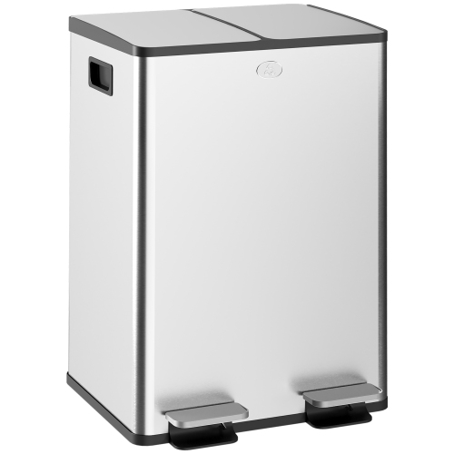 HOMCOM Dual Kitchen Garbage Bin, 2 x 7.4 Gallon Trash Can with Foot Pedal, Soft-Close Garbage Can with Removable Inner Buckets, Fingerprint-Proof for