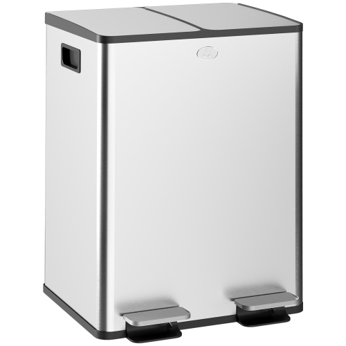 HOMCOM – Poubelle de cuisine double, 2 poubelle de 5 gallons avec pédale, poubelle à fermeture douce avec seaux intérieurs amovibles, résistant aux t