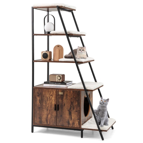 Meuble à litière 2-en-1 dissimulé pour chats avec rangement de Costway
