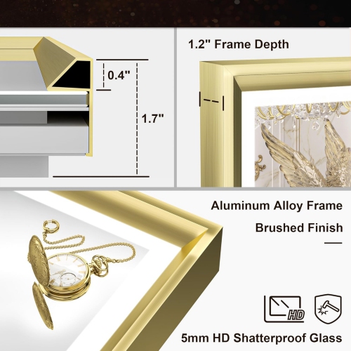 40 x 32 LED Bathroom Mirror with Lights Gold Metal Framed Front & Back Light Vanity Mirror Baroque Antifog Stepless Dimmable White/Warm/Natural, Wall