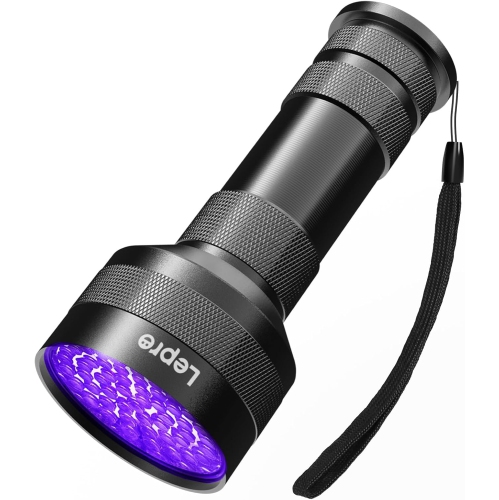 Image 1 de 4.. Lepro UV Light, 51 LED UV Flashlight, 395NM Black Light Flashlight Dog Urine Detector, Portable Ultraviolet Flashlight(3AAA Batteries Needed), Find