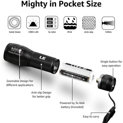 Lighting EVER LED Flashlight, Tactical Flashlight, High Lumens Flashlights, Brightest Flashlight Adjustable Mini Flashlight, Waterproof Small