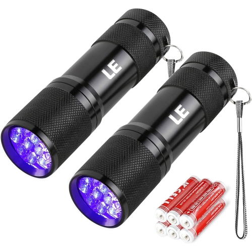 LE Small UV Flashlight, Portable Black Light with 9 LEDs, 395nm, Ultraviolet Light Detector for Invisible Ink Pens, Pet Dog Cat Urine Stain and More,