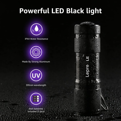LE Small UV Flashlight, Portable Black Light with 9 LEDs, 395nm, Ultraviolet Light Detector for Invisible Ink Pens, Pet Dog Cat Urine Stain and More,