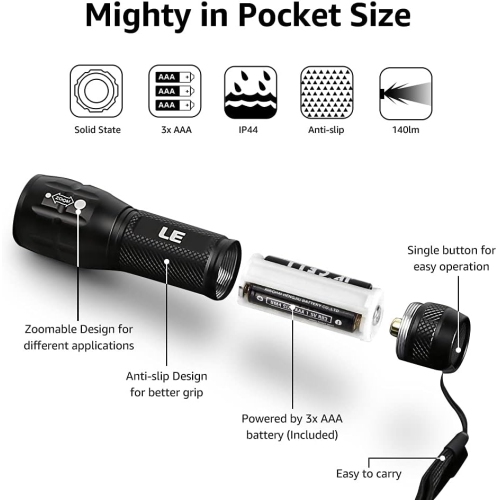 Lighting EVER LED Flashlights High Lumens, Small Flashlight, Zoomable, Waterproof, Adjustable Brightness Flash Light for Outdoor, Emergency, Camping,