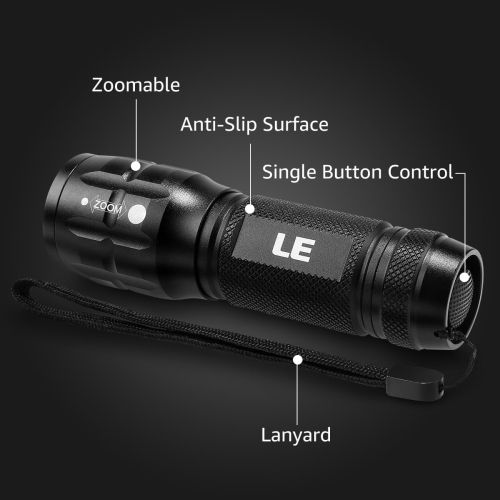 Lighting EVER LED Flashlights High Lumens, Small Flashlight, Zoomable, Waterproof, Adjustable Brightness Flash Light for Outdoor, Emergency, Camping,