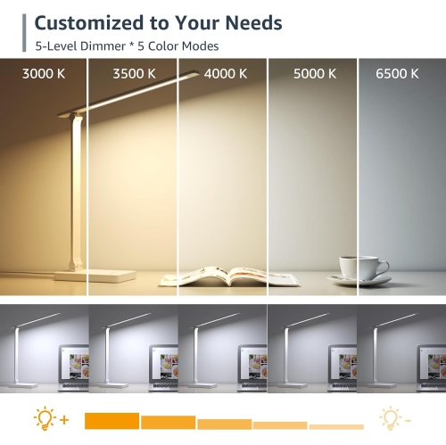 Lepro LED Desk Lamp, Table Lamps Home Office, Eye-Caring Desk Light 9W 800lm, 5 Color Modes 5 Brightness Dimmable, Touch Control Office Lamp for