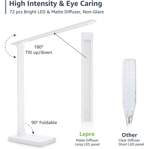 Lepro LED Desk Lamp, Table Lamps Home Office, Eye-Caring Desk Light 9W 800lm, 5 Color Modes 5 Brightness Dimmable, Touch Control Office Lamp for