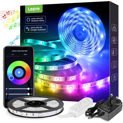 Image 1 de 8.. Lepro Smart LED Light Strip, 16.4FT Alexa WiFi LED Strip Sync with Music, 16 Million Colors Strip Lights for Bedroom, Home, Kitchen, TV, Party, Only