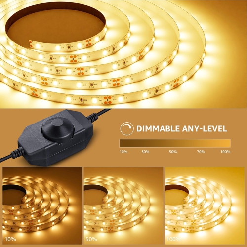Lepro LED Strip Lights, 16.4ft 12V Dimmable and Flexible 3000K Warm White Strip Lights, 300 Units 2835SMD Tape Light for Home, Kitchen, Bedroom, Car