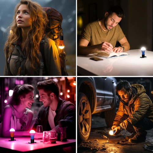 Lepro RGB Camping Light Bulbs, 7 Light Modes Rechargeable LED Camping Lanterns, Waterproof Hanging Tent Lights with Clip Hook for Camping, Fishing,