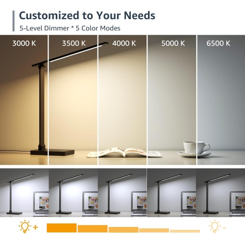 Lepro LED Desk Lamp, Dimmable Eye-Caring Desk Light, 9W 750lm Home Office Desktop Lamp, 5 Color Modes with 5 Brightness Levels Table Lamp, Touch
