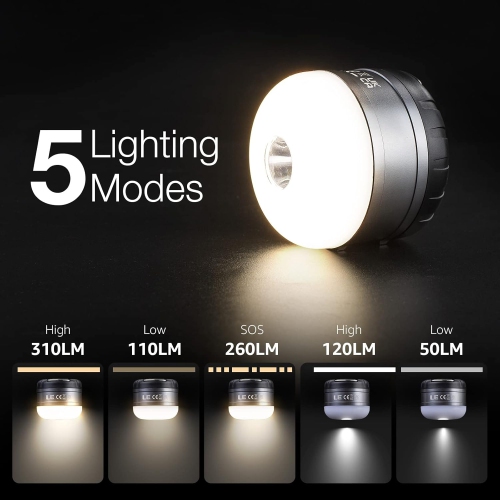 LE USB Rechargeable LED Camping Lantern, 310LM Outdoor Portable Tent Light with Magnet, 3000mAh Power Bank, 5 Lighting Modes, Waterproof Emergency