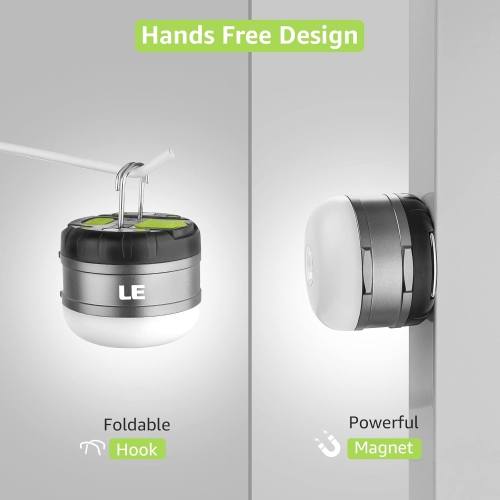 LE USB Rechargeable LED Camping Lantern, 310LM Outdoor Portable Tent Light with Magnet, 3000mAh Power Bank, 5 Lighting Modes, Waterproof Emergency