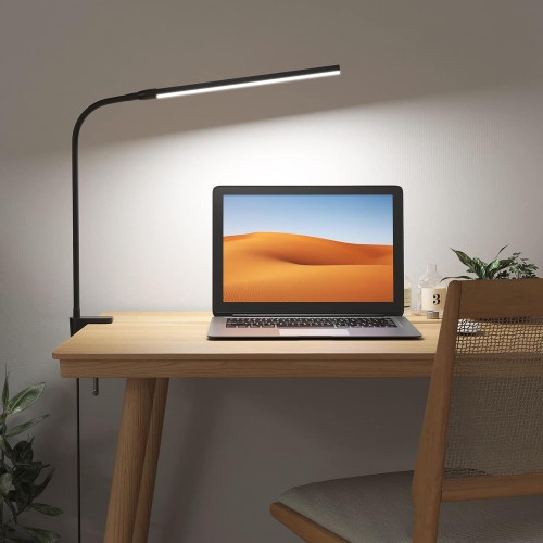 Lampe de bureau à pince LED lampe de lecture USB à intensité réglable avec 3 modes de couleur 10 Luminosité, lampe de table flexible réglable en col