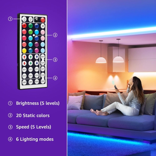 Lepro LED Lights, 16.4ft LED Lights Strip for Bedroom, 150 LEDs LED Light Strips for Room Decor, Remote Control, RGB LED Strip Lights for Kitchen, TV