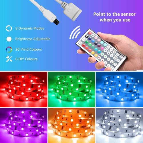 Lepro LED Lights, 16.4ft LED Lights Strip for Bedroom, 150 LEDs LED Light Strips for Room Decor, Remote Control, RGB LED Strip Lights for Kitchen, TV