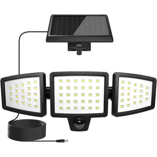 LEPRO  Solar Motion Sensor Light Outdoor, 72 Led 1000Lm Solar Security Light Separate Solar Panel 3 Adjustable Heads 6500K Daylight Auto On/off Ip65