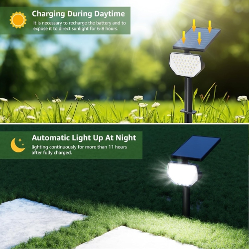 Lepro Solar Spotlights Outdoor 2-Pack, 43 LEDs Outdoor Solar Lights 6500K Daylight White, IP65 Waterproof, Dusk-to-Dawn, Auto On/Off Solar Garden