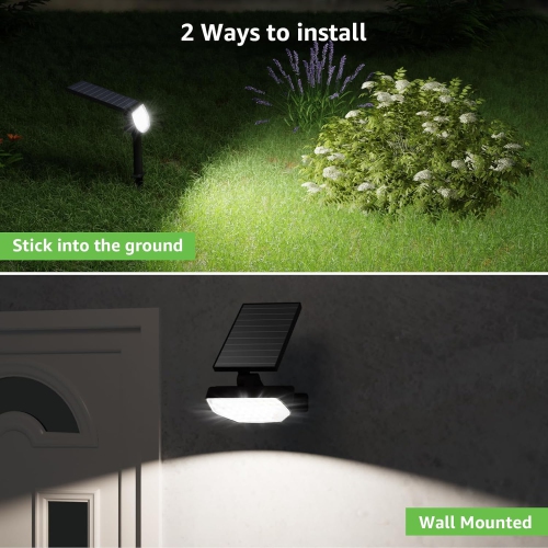 Lepro Solar Spotlights Outdoor 2-Pack, 43 LEDs Outdoor Solar Lights 6500K Daylight White, IP65 Waterproof, Dusk-to-Dawn, Auto On/Off Solar Garden