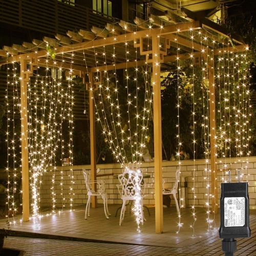 LEPRO  Le Led Curtain Lights, 306 Leds 9.8 X 9.8 Ft Fairy Lights Plug In, 8 Lighting Modes String Lights Indoor, Outdoor Patio Twinkle Lights