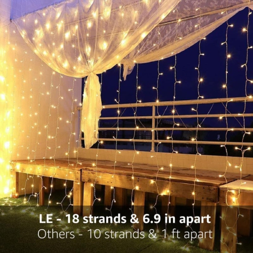 LE LED Curtain Lights, 306 LEDs 9.8 x 9.8 ft Fairy Lights Plug in, 8 Lighting Modes String Lights Indoor, Outdoor Patio Twinkle Lights