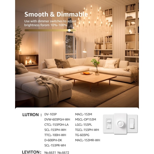 Lepro Chandelier Light Bulbs Dimmable LED, E12 Candelabra Bulbs, 60W Equivalent Candle Light Bulbs, 2700K Warm White, 500 Lumens, Vintage LED Edison