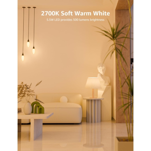 Lepro Chandelier Light Bulbs Dimmable LED, E12 Candelabra Bulbs, 60W Equivalent Candle Light Bulbs, 2700K Warm White, 500 Lumens, Vintage LED Edison