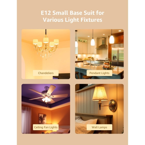 Lepro Chandelier Light Bulbs Dimmable LED, E12 Candelabra Bulbs, 60W Equivalent Candle Light Bulbs, 2700K Warm White, 500 Lumens, Vintage LED Edison