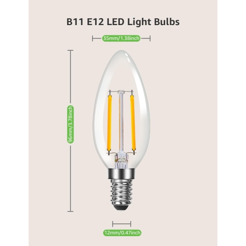 Lepro Chandelier Light Bulbs Dimmable LED, E12 Candelabra Bulbs, 60W Equivalent Candle Light Bulbs, 2700K Warm White, 500 Lumens, Vintage LED Edison