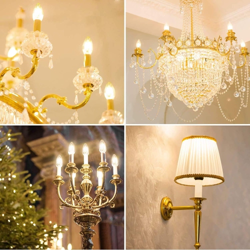 Lepro Chandelier Light Bulbs Dimmable LED, E12 Candelabra Bulbs, 60W Equivalent Candle Light Bulbs, 2700K Warm White, 500 Lumens, Vintage LED Edison