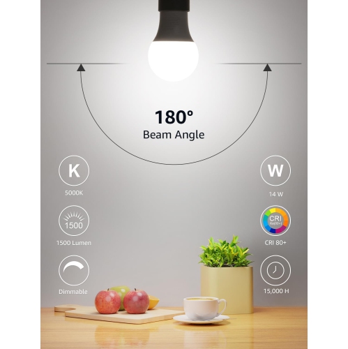 Lepro Dimmable LED Light Bulbs 100 Watt Equivalent, 14W 1500LM Daylight White 5000K, A19 E26 Standard Medium Base, UL FCC Listed, 15000 Hour