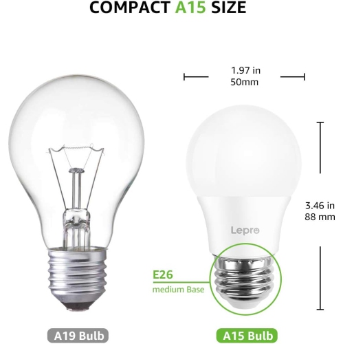 Lepro Refrigerator Light Bulb 40W Equivalent, A15 E26 Appliance Light Bulb for Fridge, Non-dimmable, 5W 120V 450lm Waterproof Moistureproof Fridge