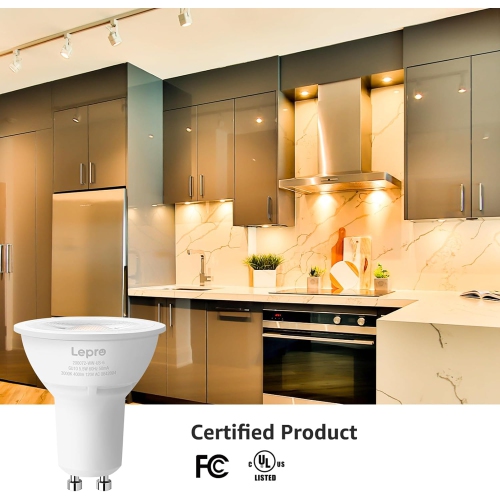 Lepro Dimmable GU10 Light Bulbs, 3000K Soft Warm Light GU10 LED Bulbs, 5.5W(50W Halogen Equivalent) PAR16 LED Spotlight Bulb, Track Lighting Bulb for