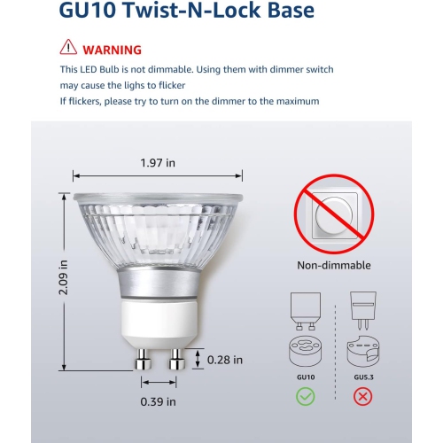 LE GU10 LED Bulbs, 5000K Daylight White GU10 Bulb 50W Equivalent Non-Dimmable, 4W PAR16 LED Spotlight Bulb for Track Lighting, 350lm Light Bulbs for