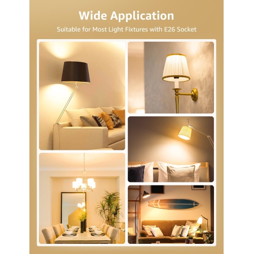 Lepro Dimmable LED Light Bulbs, 60W Equivalent LED Bulb 6 Packs, 2700K Warm White, 9.5W 800LM A19 E26 Standard Medium Base, UL FCC Listed, 15000 Hour